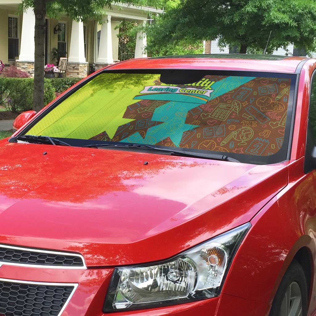 Quality Learning Center Auto Sun Shade with School Supply Doodle Pattern