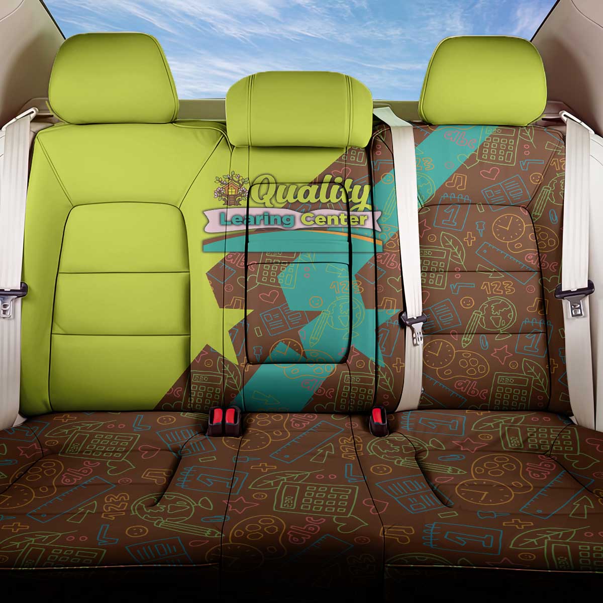 Quality Learning Center Back Car Seat Cover with School Supply Doodle Pattern