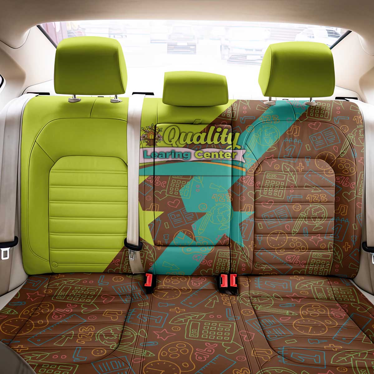 Quality Learning Center Back Car Seat Cover with School Supply Doodle Pattern