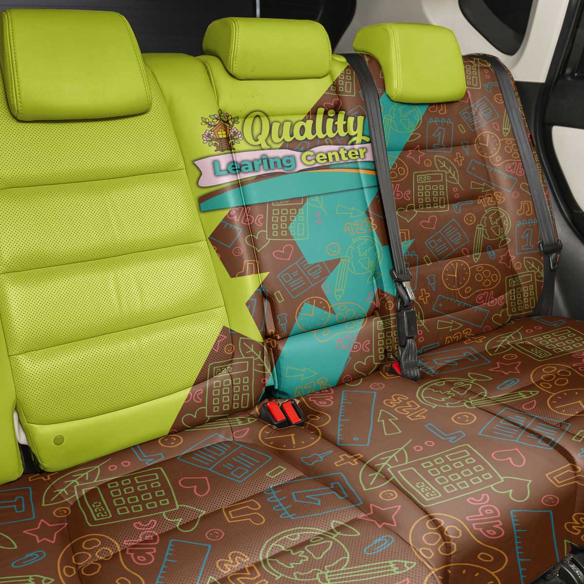 Quality Learning Center Back Car Seat Cover with School Supply Doodle Pattern