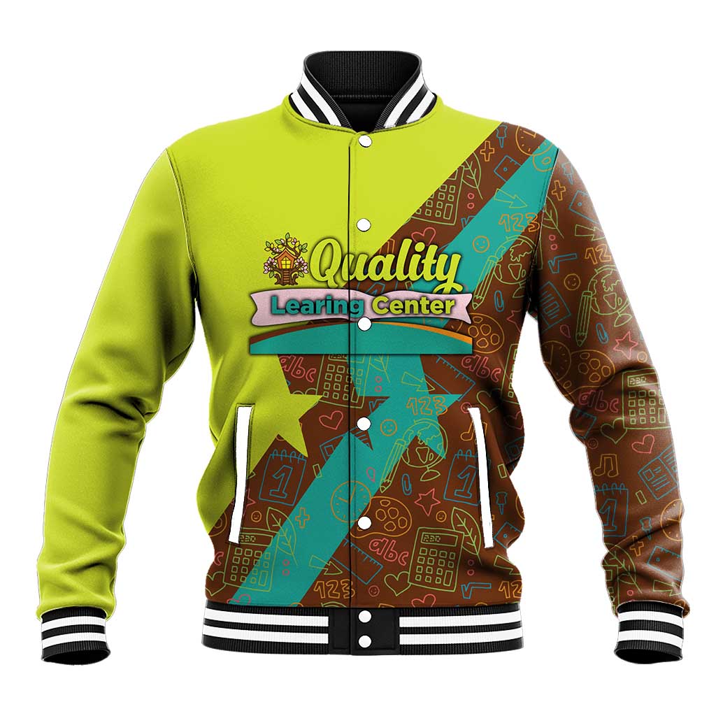 Quality Learning Center Baseball Jacket with School Supply Doodle Pattern