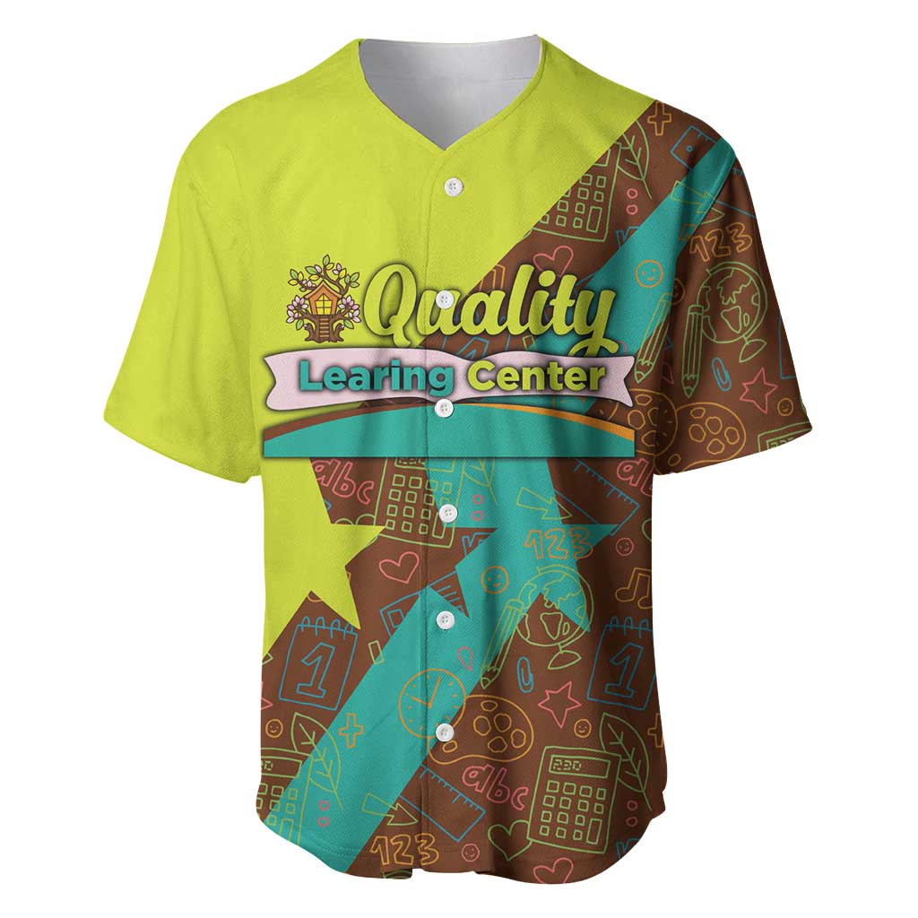 Quality Learning Center Baseball Jersey with School Supply Doodle Pattern