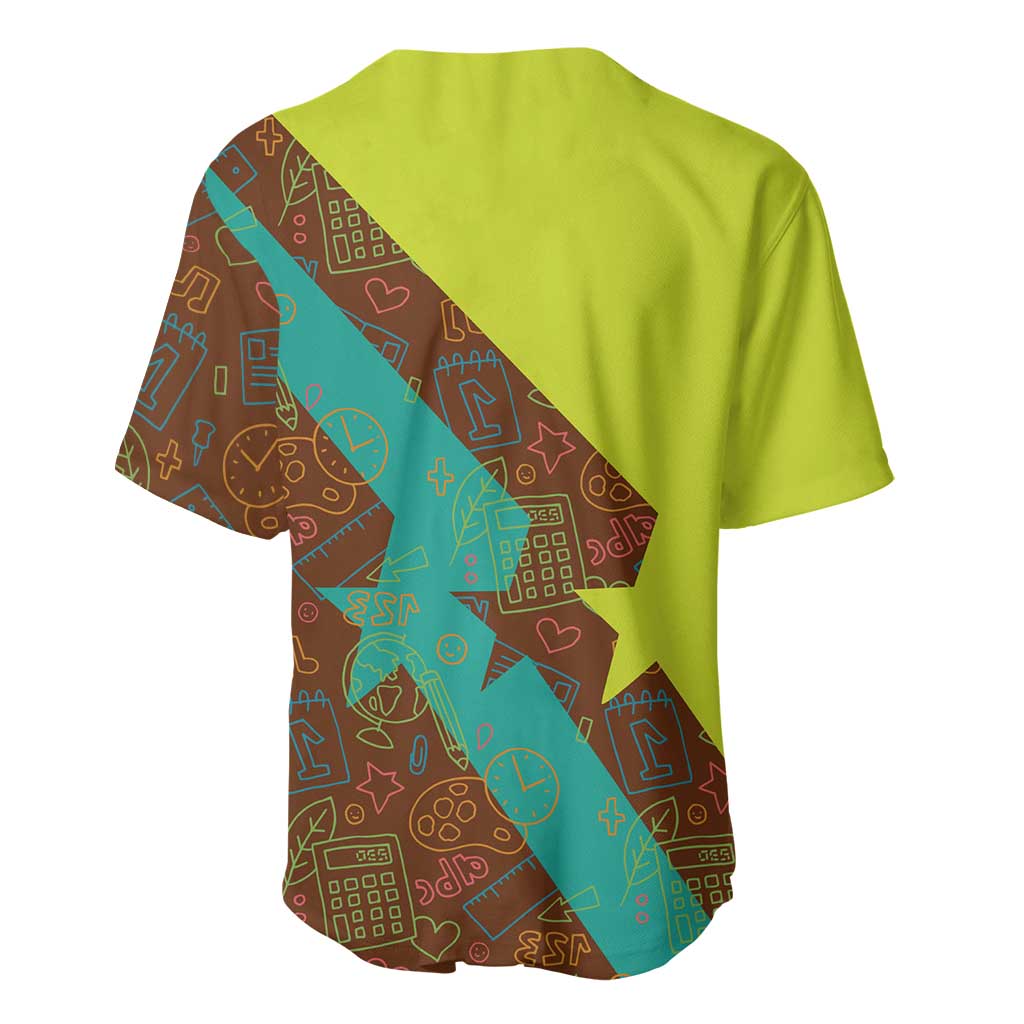 Quality Learning Center Baseball Jersey with School Supply Doodle Pattern