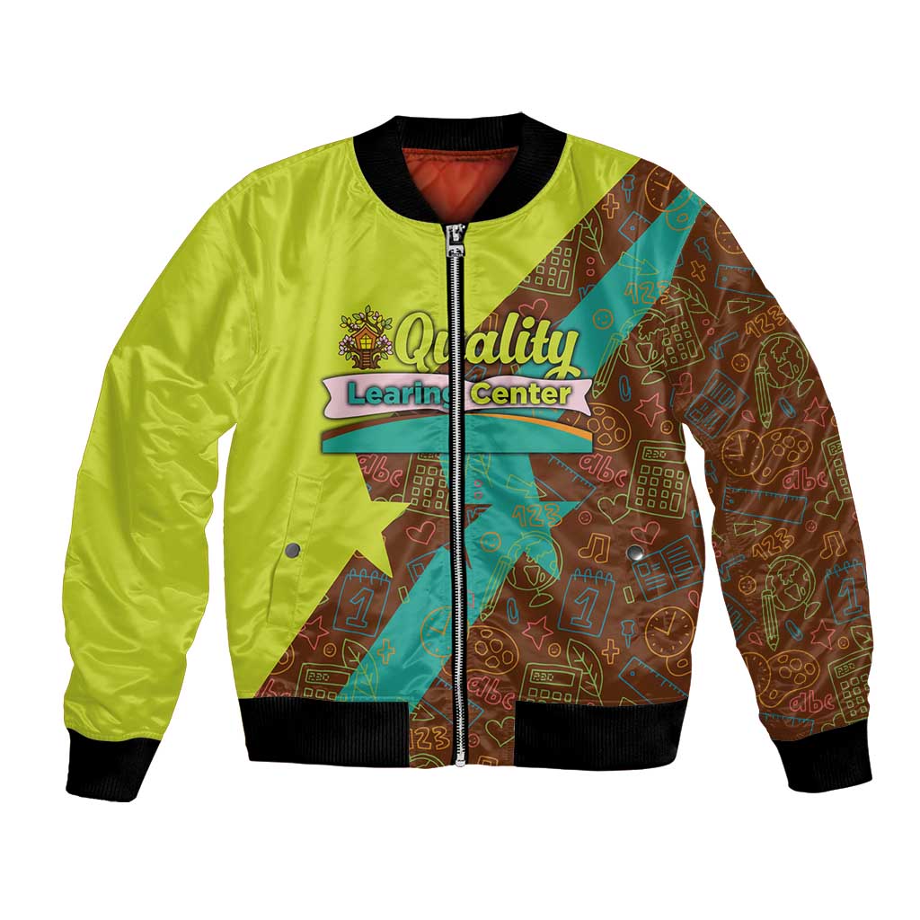 Quality Learning Center Bomber Jacket with School Supply Doodle Pattern