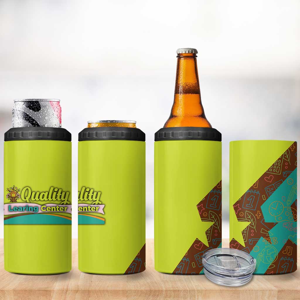 Quality Learning Center 4 in 1 Can Cooler Tumbler with School Supply Doodle Pattern