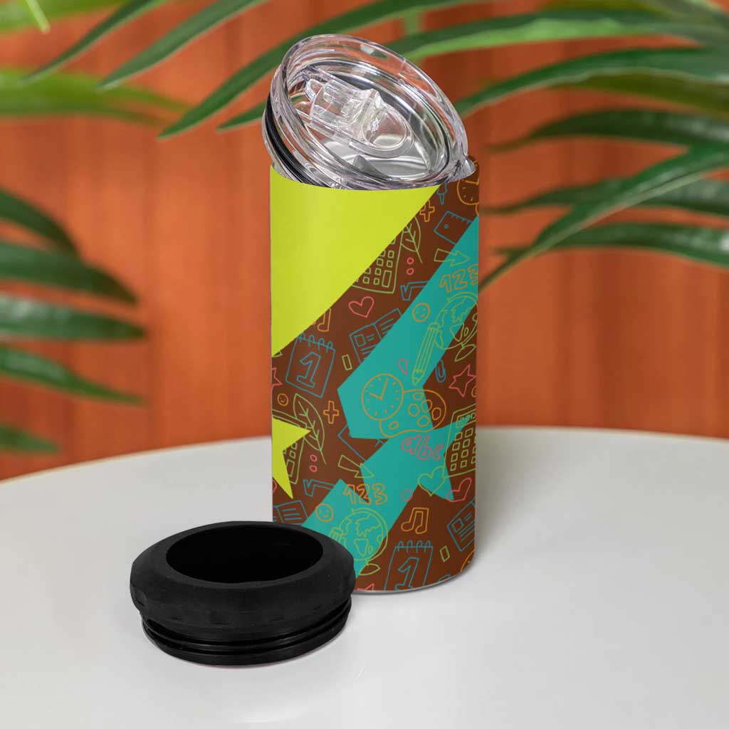Quality Learning Center 4 in 1 Can Cooler Tumbler with School Supply Doodle Pattern