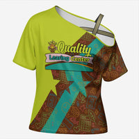 Quality Learning Center Cross Shoulder Shirt with School Supply Doodle Pattern