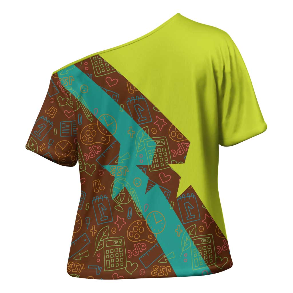 Quality Learning Center Cross Shoulder Shirt with School Supply Doodle Pattern