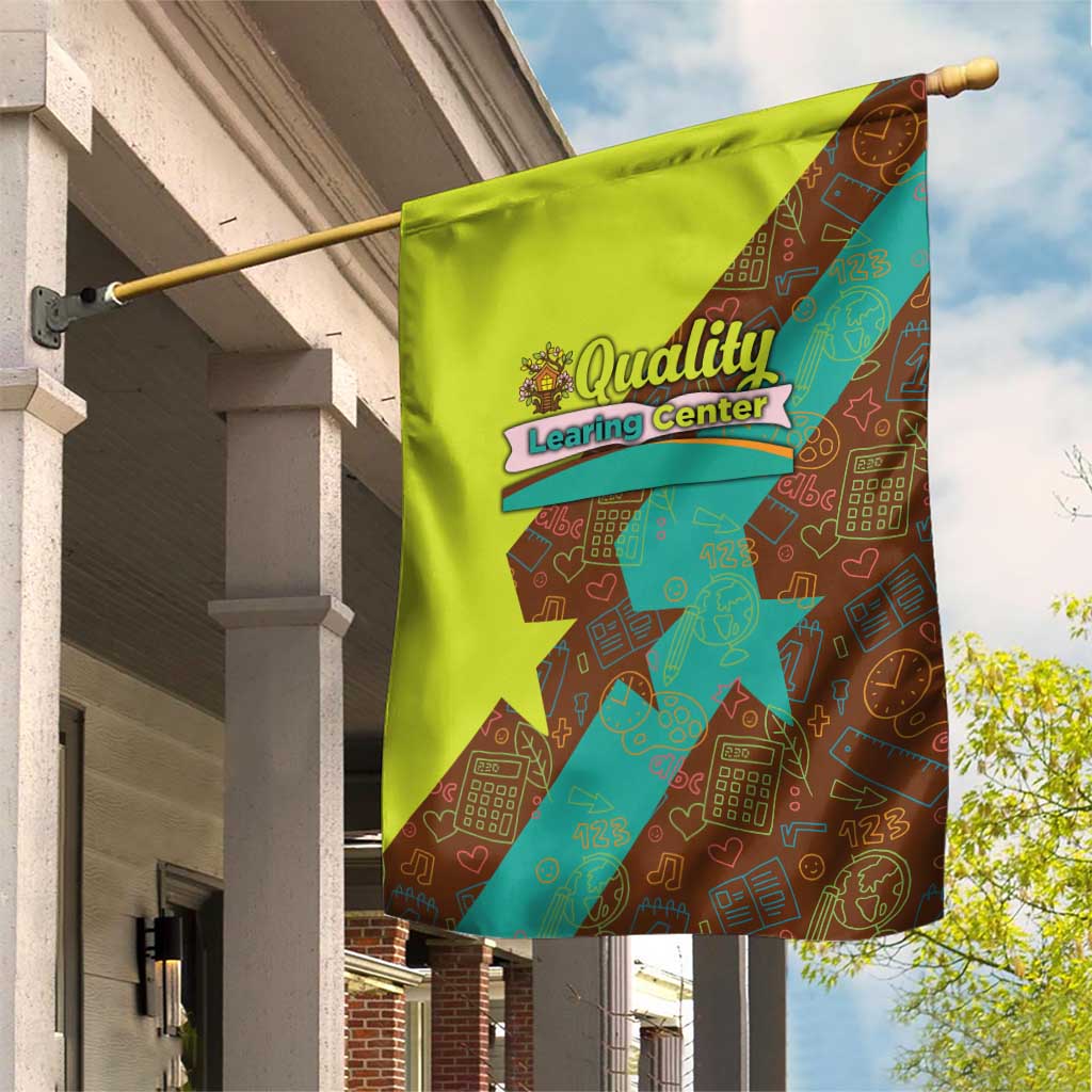 Quality Learning Center Garden Flag with School Supply Doodle Pattern