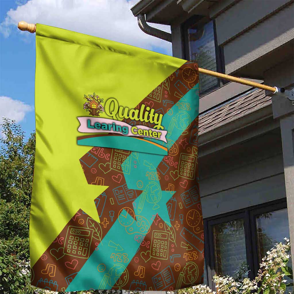 Quality Learning Center Garden Flag with School Supply Doodle Pattern