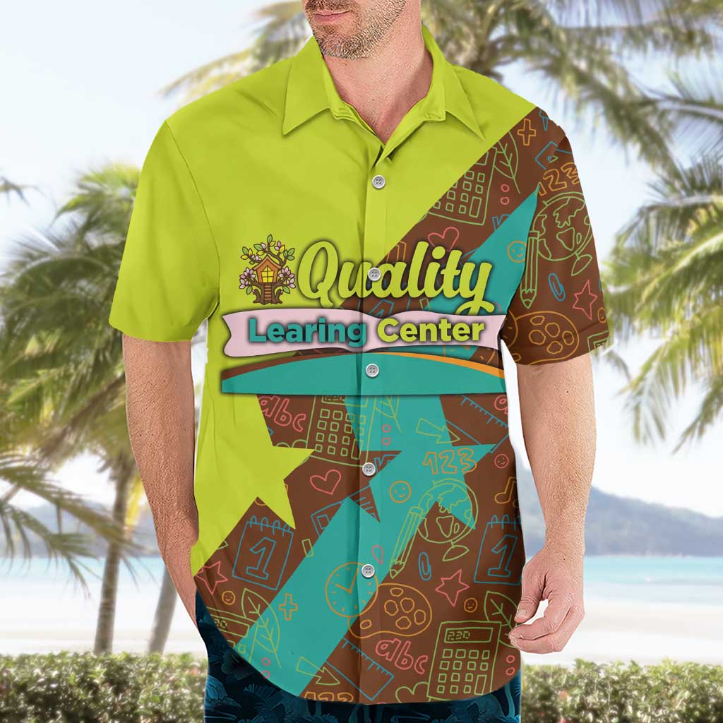 Quality Learning Center Hawaiian Shirt with School Supply Doodle Pattern