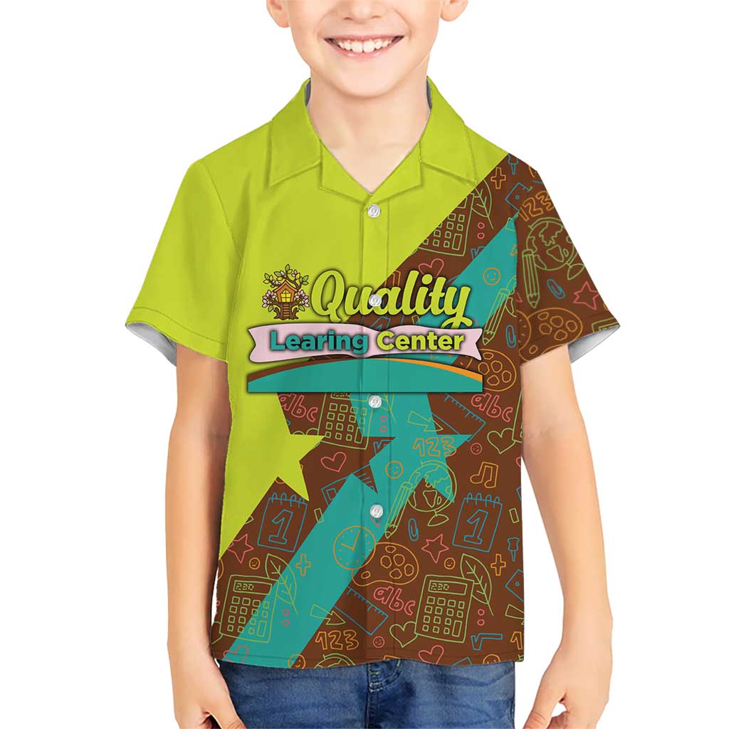 Quality Learning Center Hawaiian Shirt with School Supply Doodle Pattern