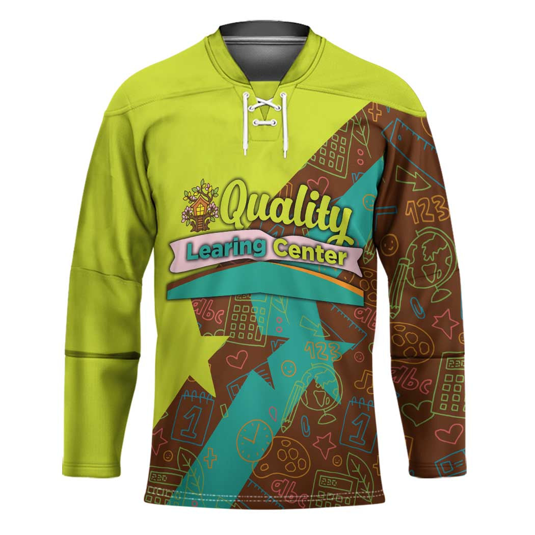 Quality Learning Center Hockey Jersey with School Supply Doodle Pattern
