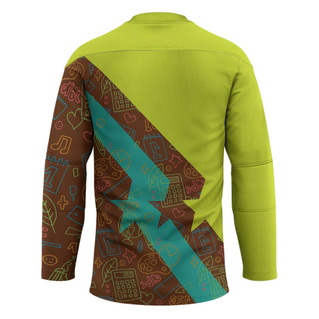 Quality Learning Center Hockey Jersey with School Supply Doodle Pattern