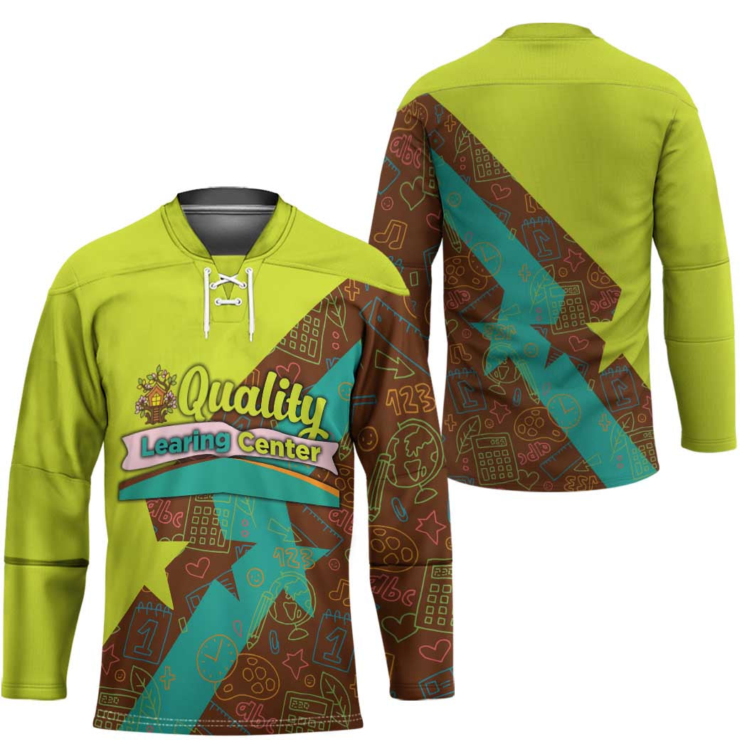 Quality Learning Center Hockey Jersey with School Supply Doodle Pattern