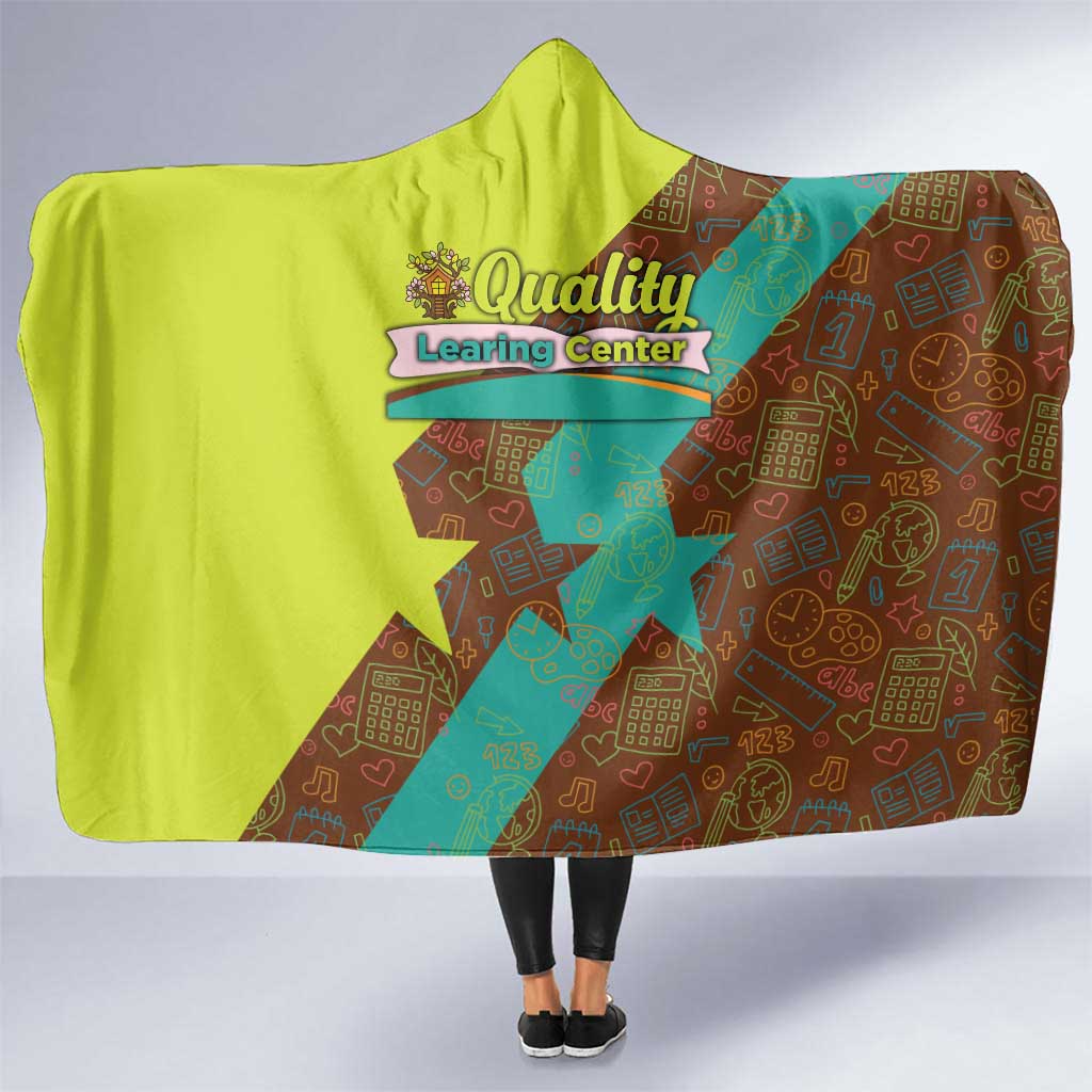 Quality Learning Center Hooded Blanket with School Supply Doodle Pattern