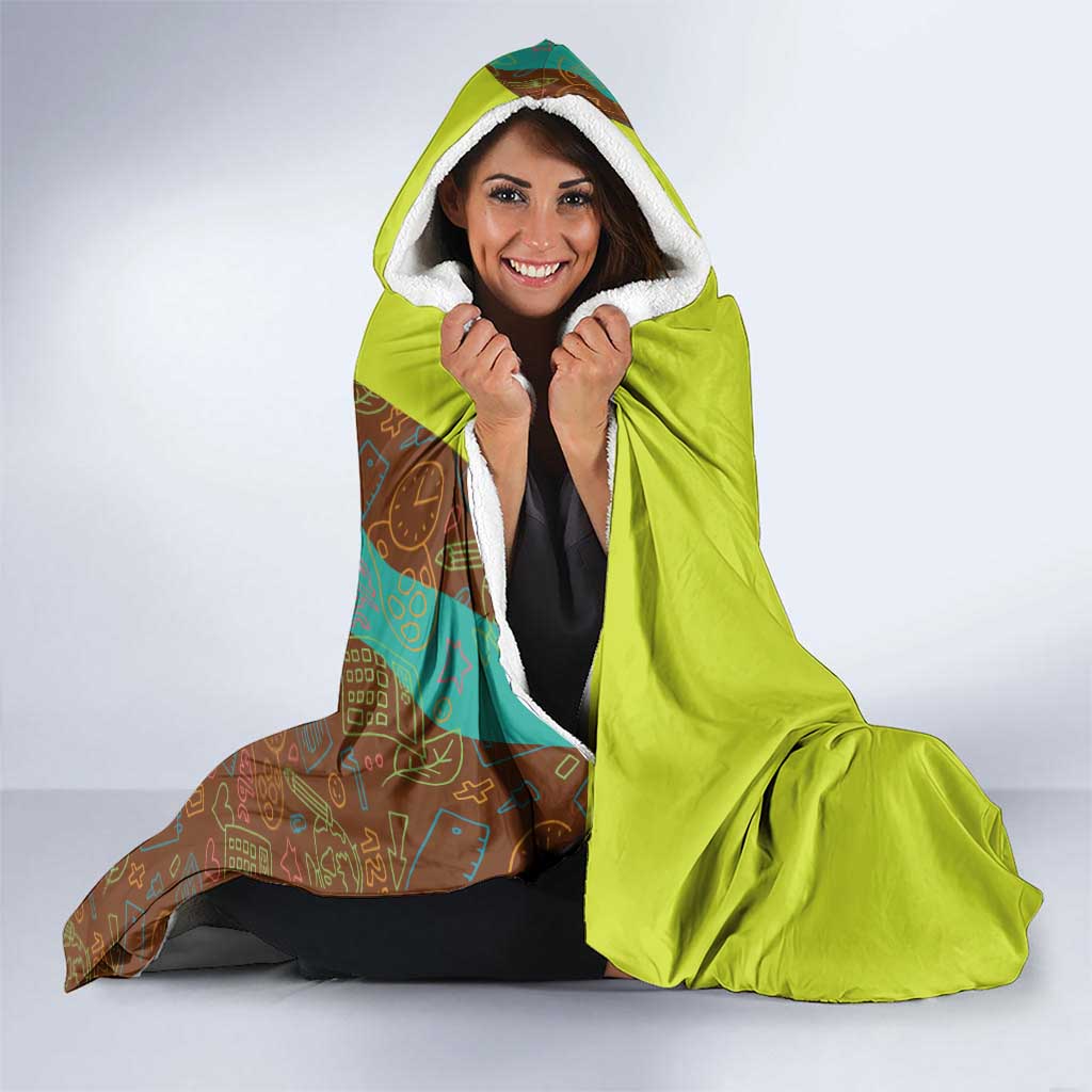 Quality Learning Center Hooded Blanket with School Supply Doodle Pattern