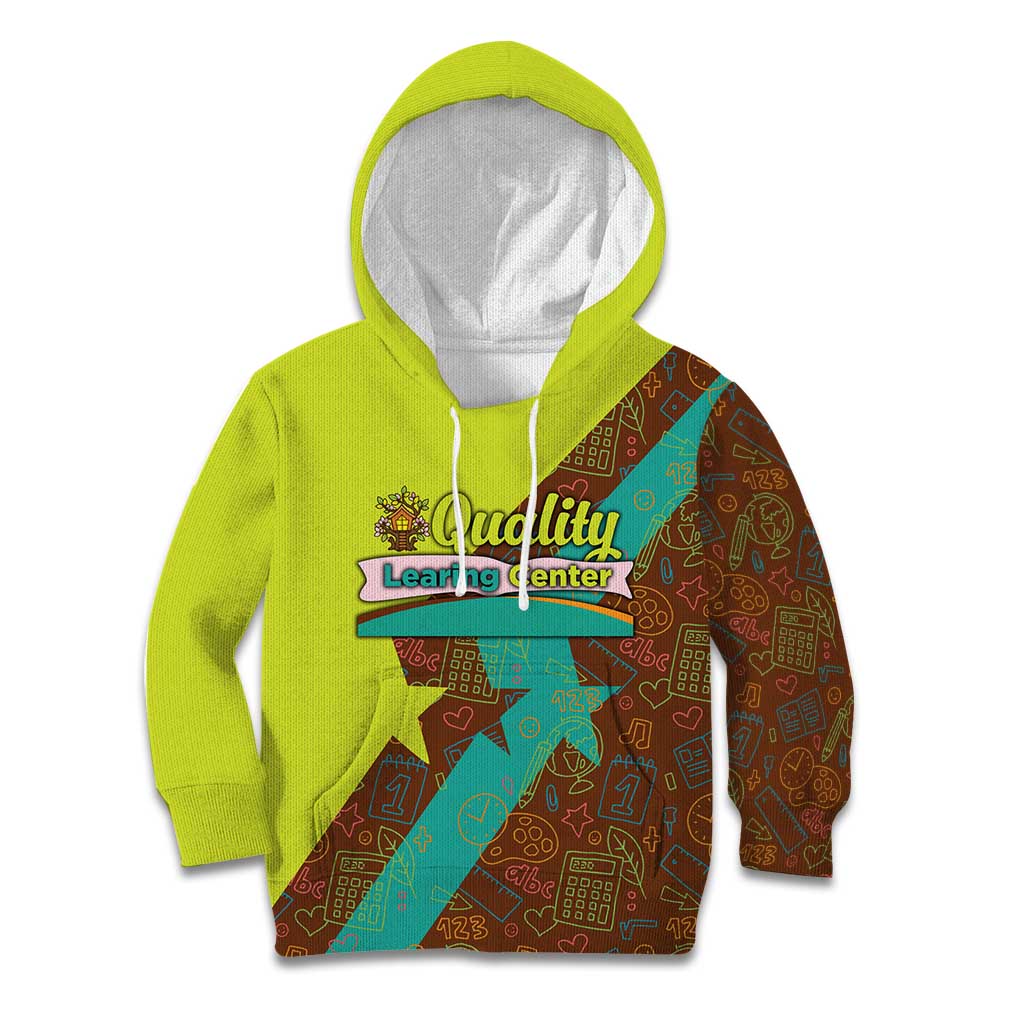 Quality Learning Center Kid Hoodie with School Supply Doodle Pattern