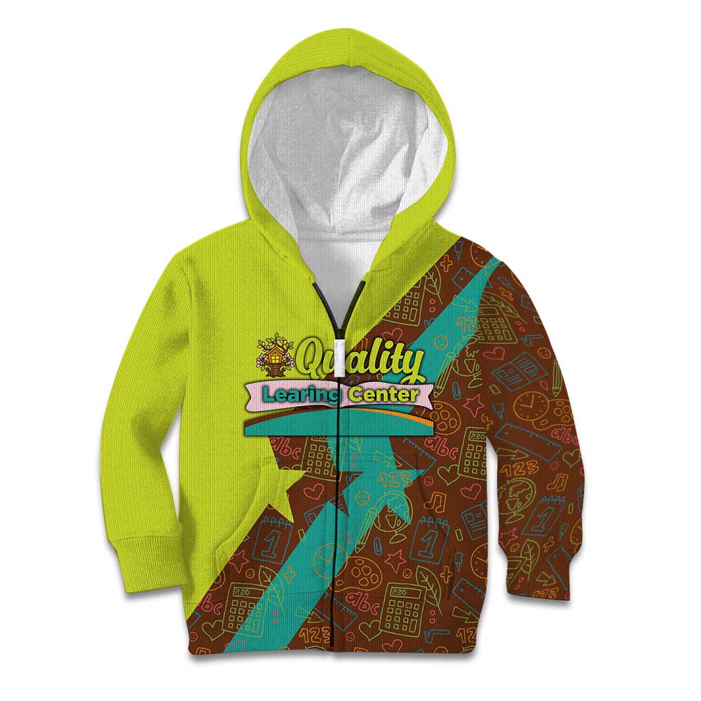 Quality Learning Center Kid Hoodie with School Supply Doodle Pattern