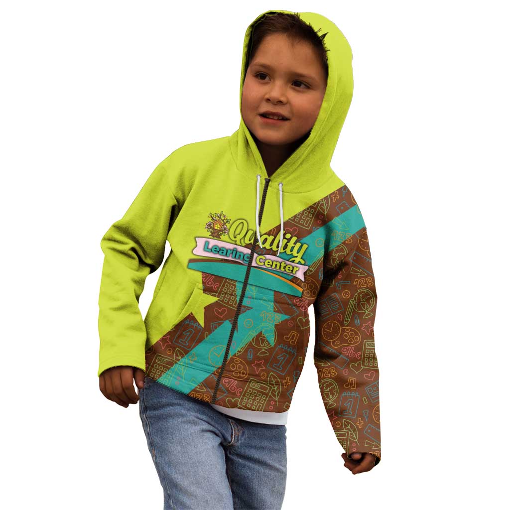 Quality Learning Center Kid Hoodie with School Supply Doodle Pattern