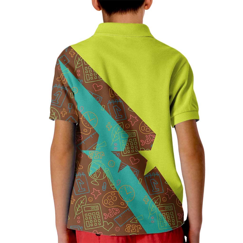 Quality Learning Center Kid Polo Shirt with School Supply Doodle Pattern