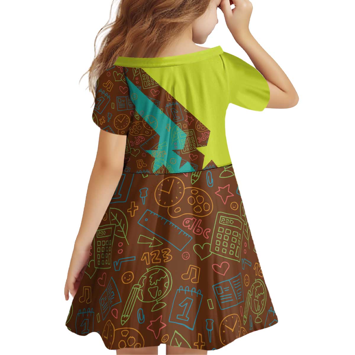 Quality Learning Center Kid Short Sleeve Dress with School Supply Doodle Pattern