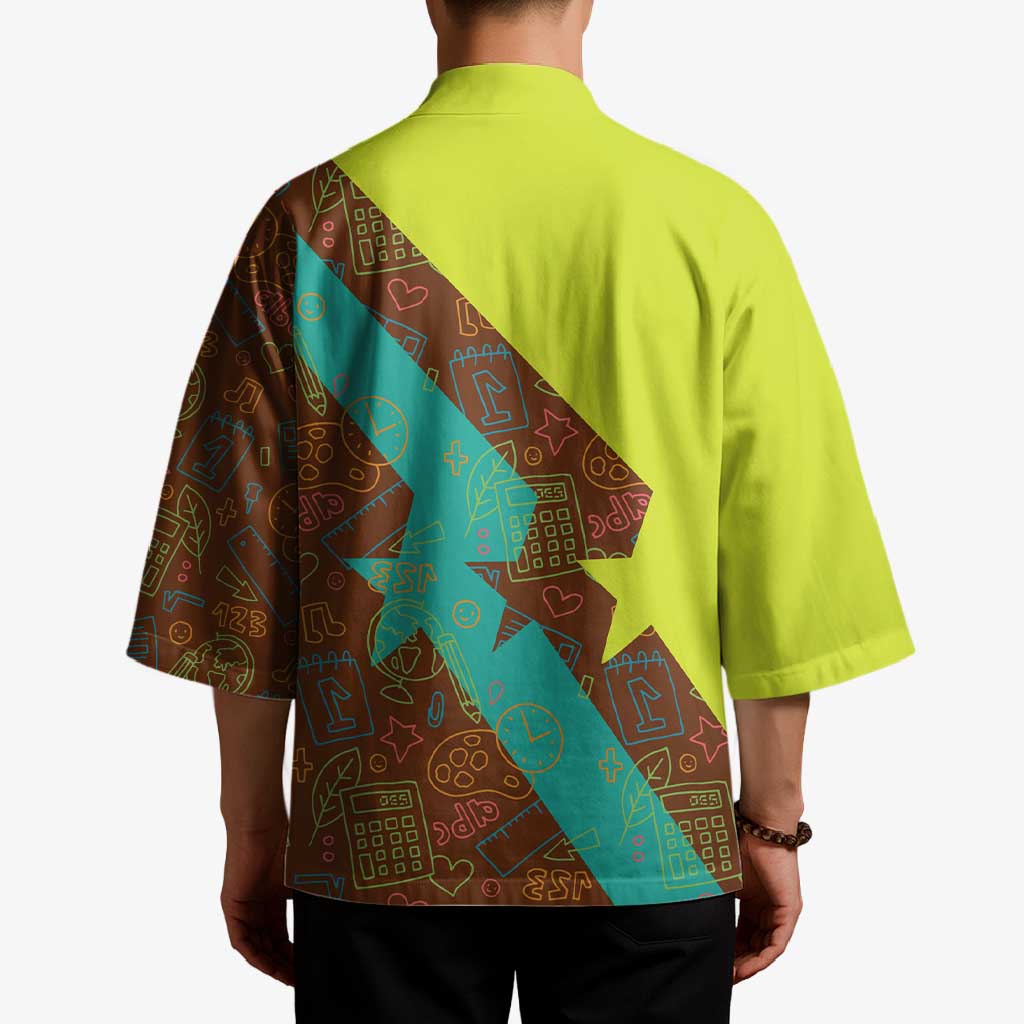 Quality Learning Center Kimono with School Supply Doodle Pattern