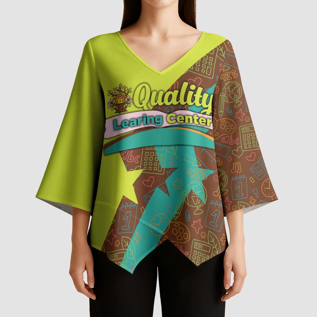 Quality Learning Center Kimono Sleeve Blouse with School Supply Doodle Pattern