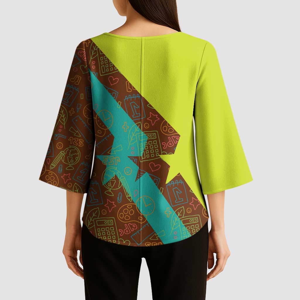 Quality Learning Center Kimono Sleeve Blouse with School Supply Doodle Pattern