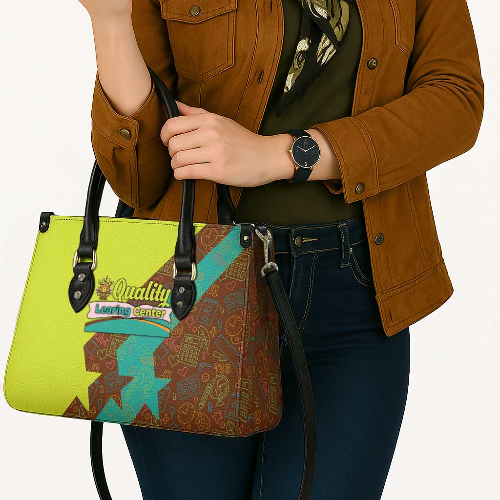Quality Learning Center Leather Bag with School Supply Doodle Pattern