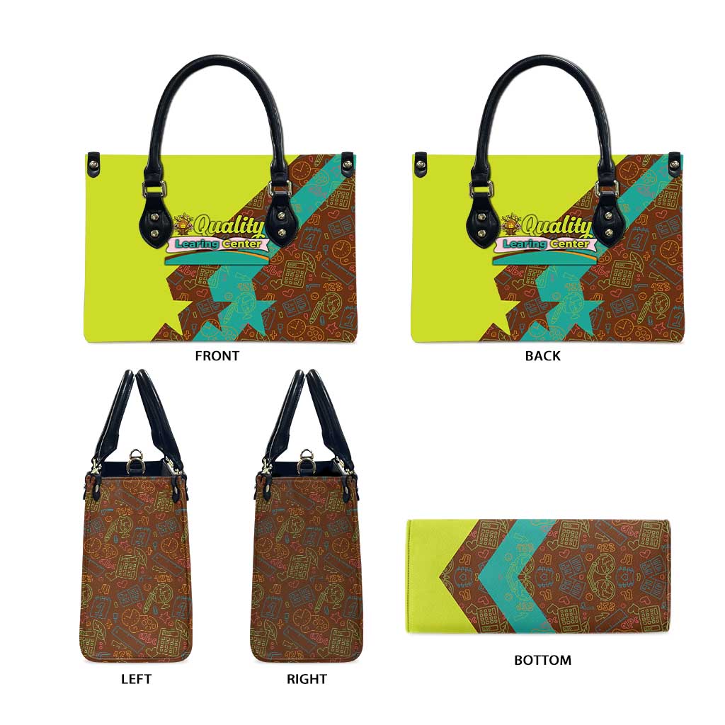 Quality Learning Center Leather Bag with School Supply Doodle Pattern