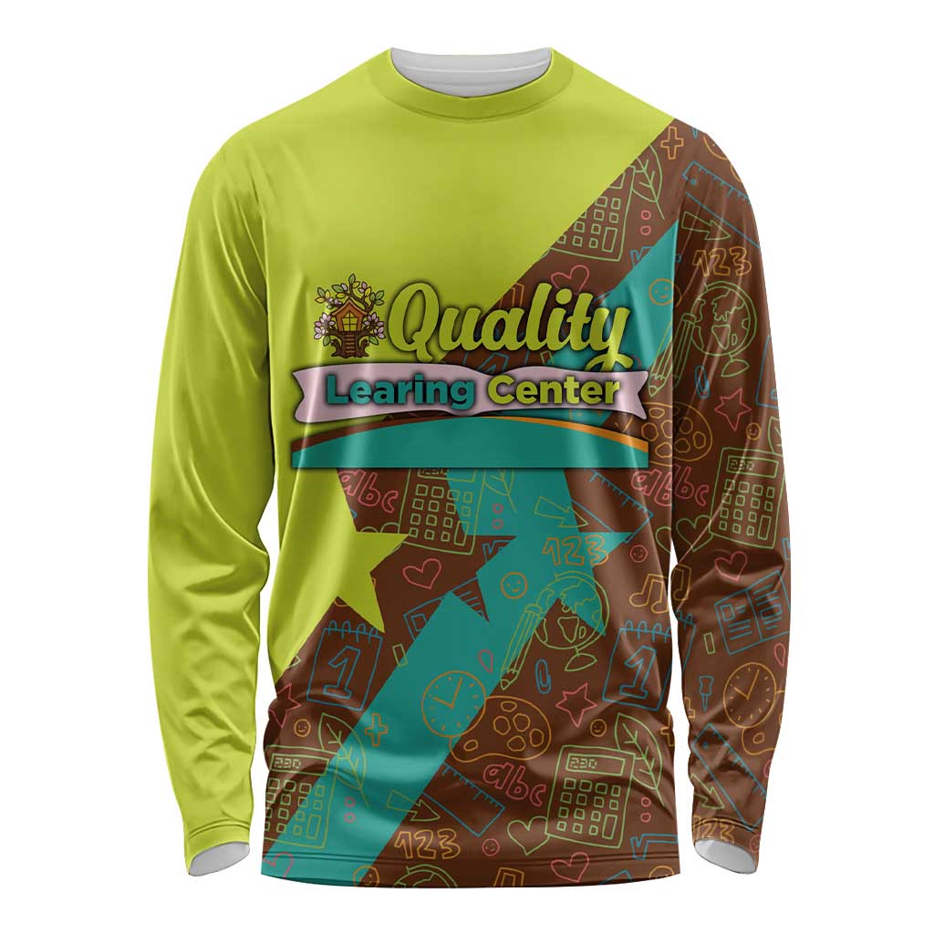 Quality Learning Center Long Sleeve Shirt with School Supply Doodle Pattern