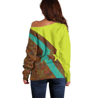 Quality Learning Center Off Shoulder Sweater with School Supply Doodle Pattern