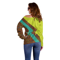Quality Learning Center Off Shoulder Sweater with School Supply Doodle Pattern
