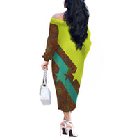 Quality Learning Center Off The Shoulder Long Sleeve Dress with School Supply Doodle Pattern