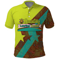 Quality Learning Center Polo Shirt with School Supply Doodle Pattern