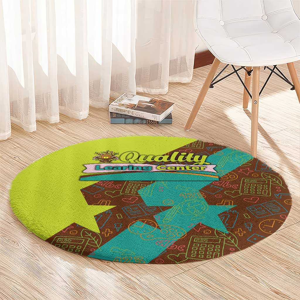 Quality Learning Center Round Carpet with School Supply Doodle Pattern
