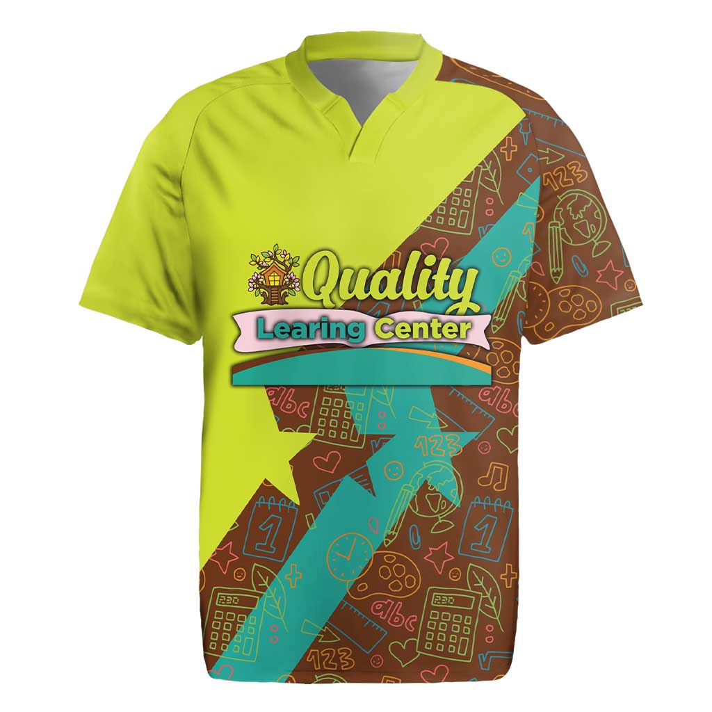 Quality Learning Center Rugby Jersey with School Supply Doodle Pattern