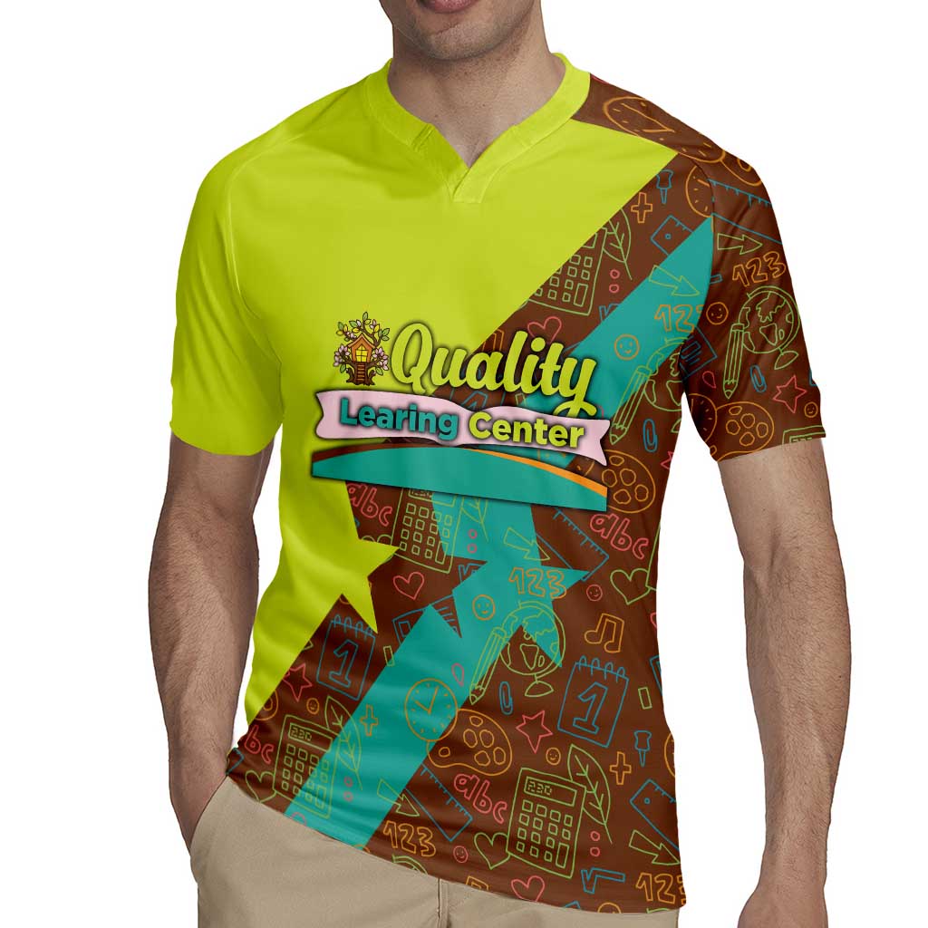 Quality Learning Center Rugby Jersey with School Supply Doodle Pattern