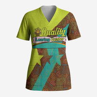 Quality Learning Center Scrub Top with School Supply Doodle Pattern