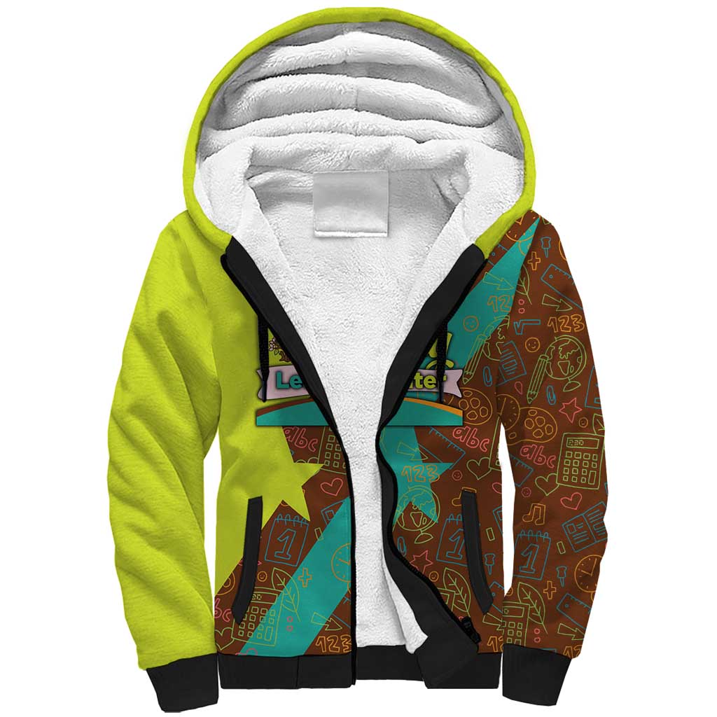 Quality Learning Center Sherpa Hoodie with School Supply Doodle Pattern