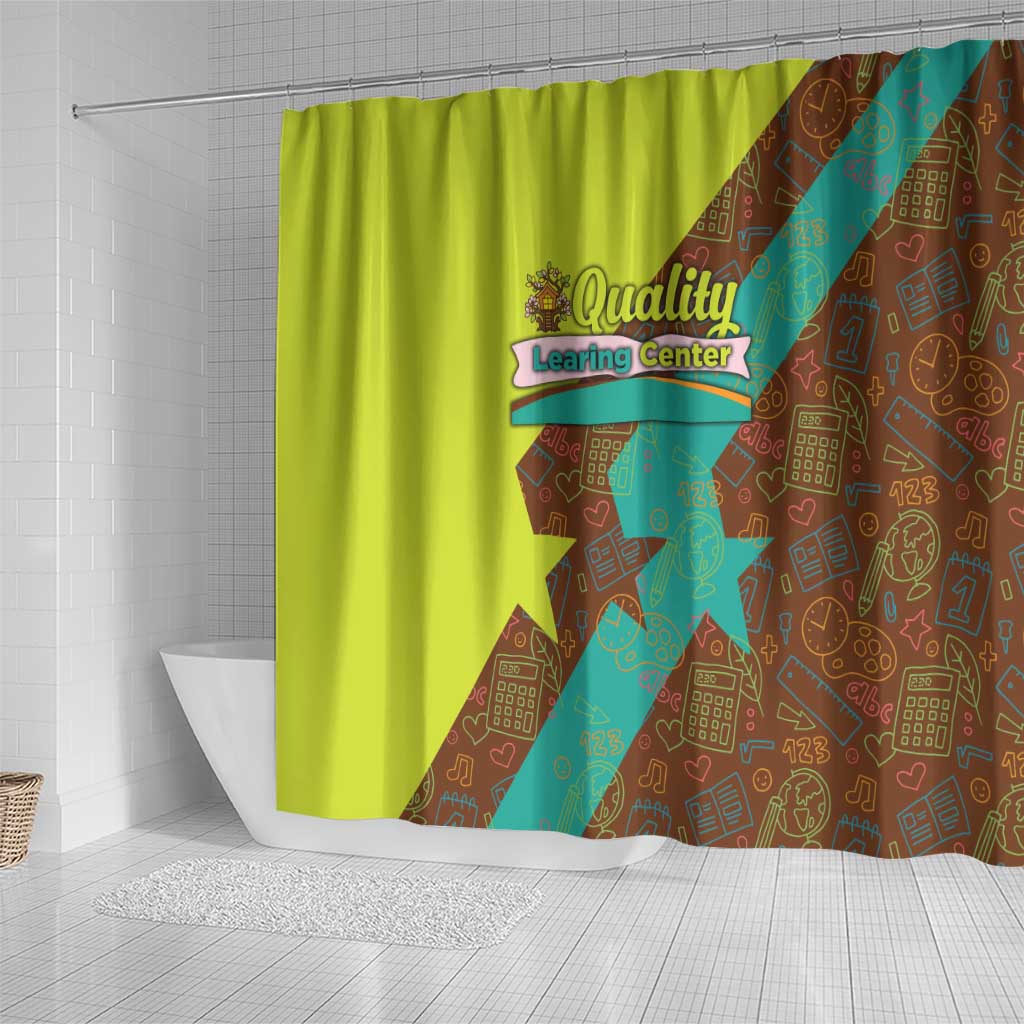 Quality Learning Center Shower Curtain with School Supply Doodle Pattern