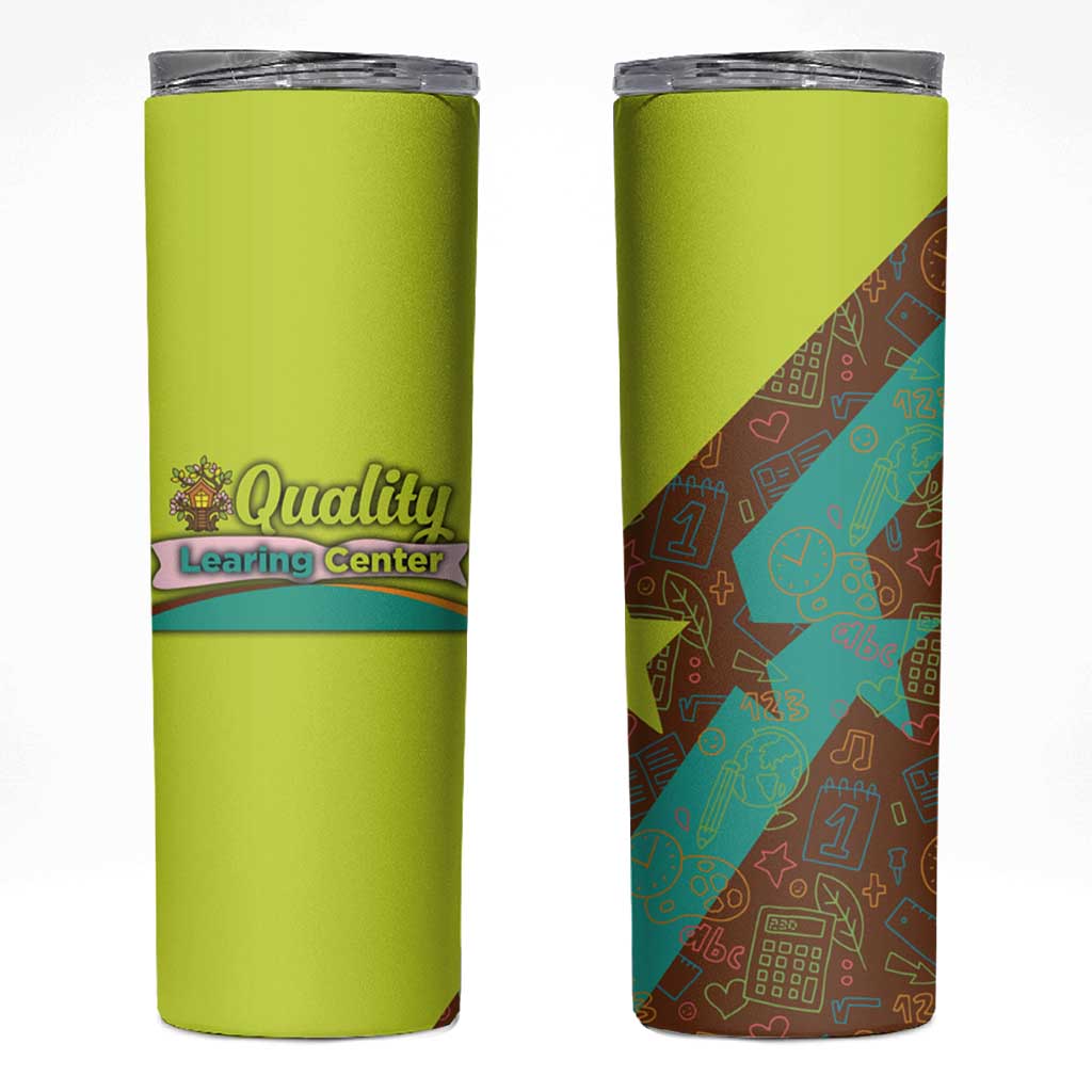 Quality Learning Center Skinny Tumbler with School Supply Doodle Pattern