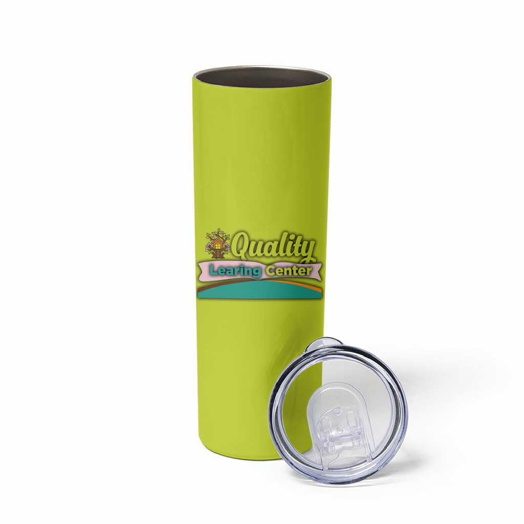 Quality Learning Center Skinny Tumbler with School Supply Doodle Pattern