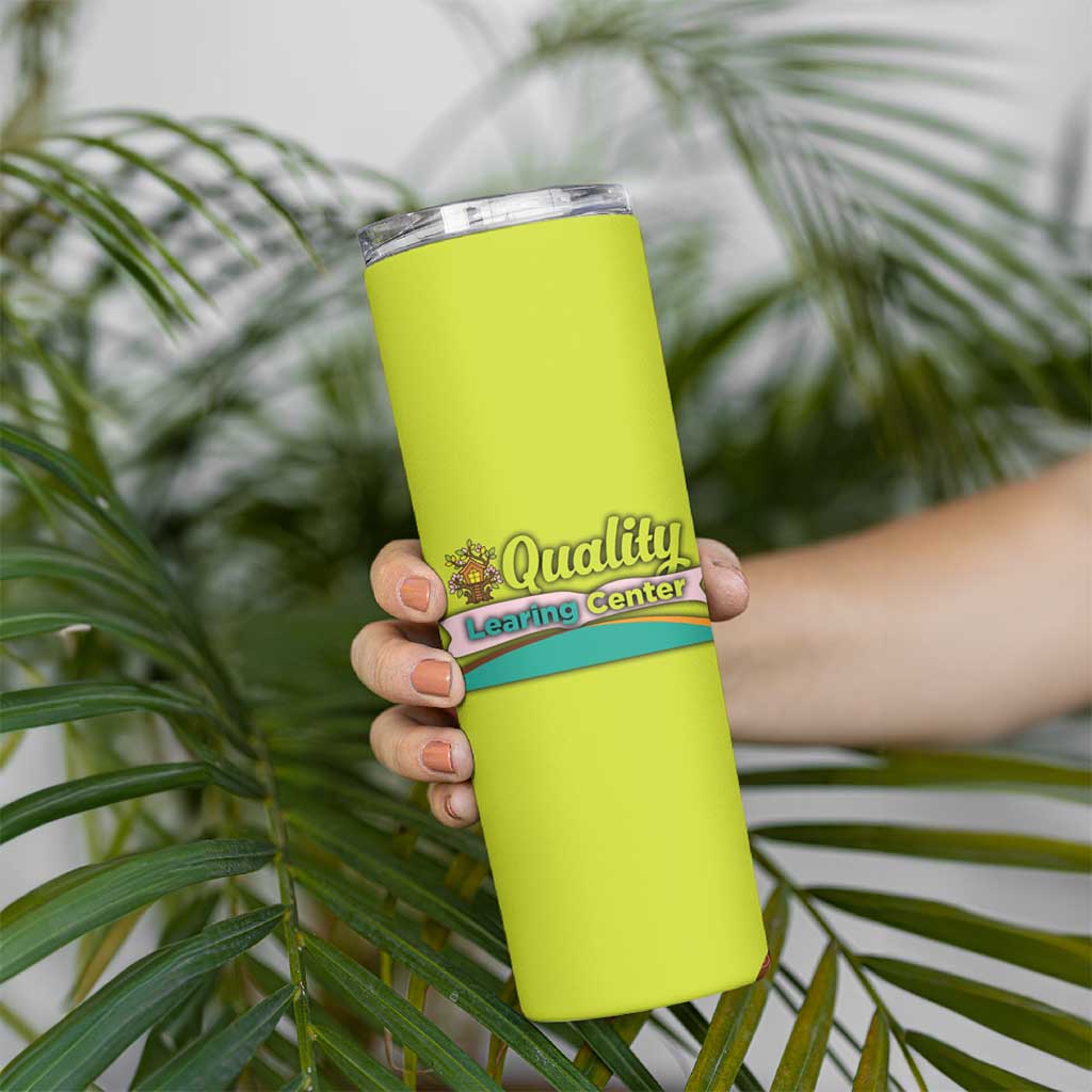 Quality Learning Center Skinny Tumbler with School Supply Doodle Pattern
