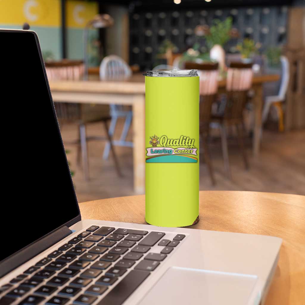 Quality Learning Center Skinny Tumbler with School Supply Doodle Pattern