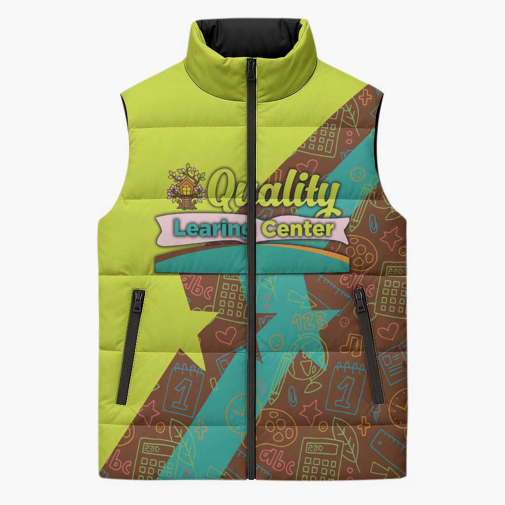 Quality Learning Center Sleeveless Puffer Jacket with School Supply Doodle Pattern