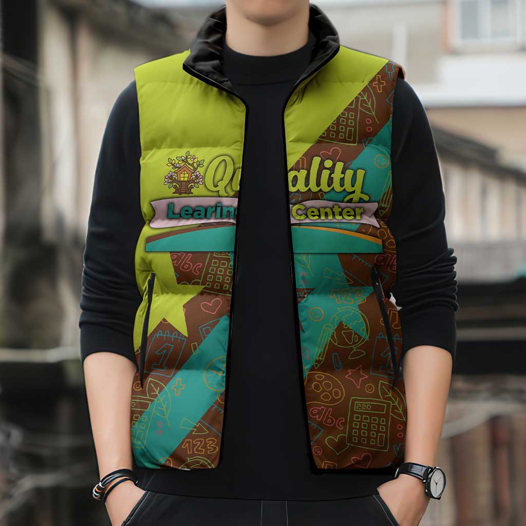 Quality Learning Center Sleeveless Puffer Jacket with School Supply Doodle Pattern