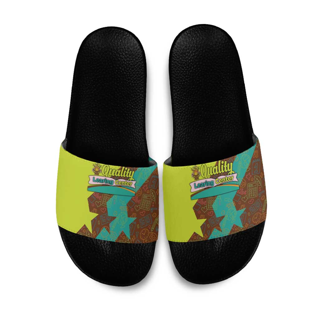 Quality Learning Center Slide Sandals with School Supply Doodle Pattern