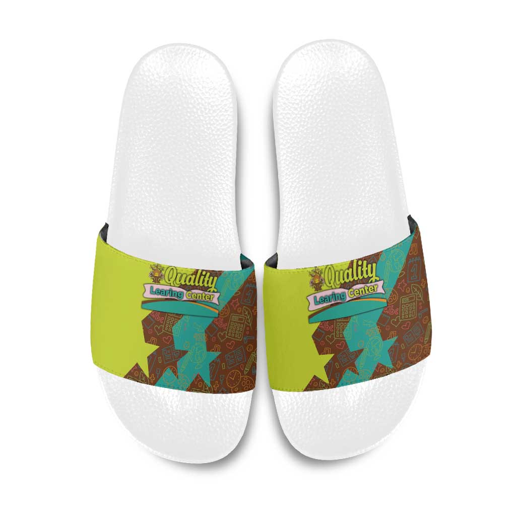 Quality Learning Center Slide Sandals with School Supply Doodle Pattern